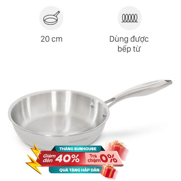 Chảo inox nguyên khối đáy từ Sunhouse Healthy IN20X1