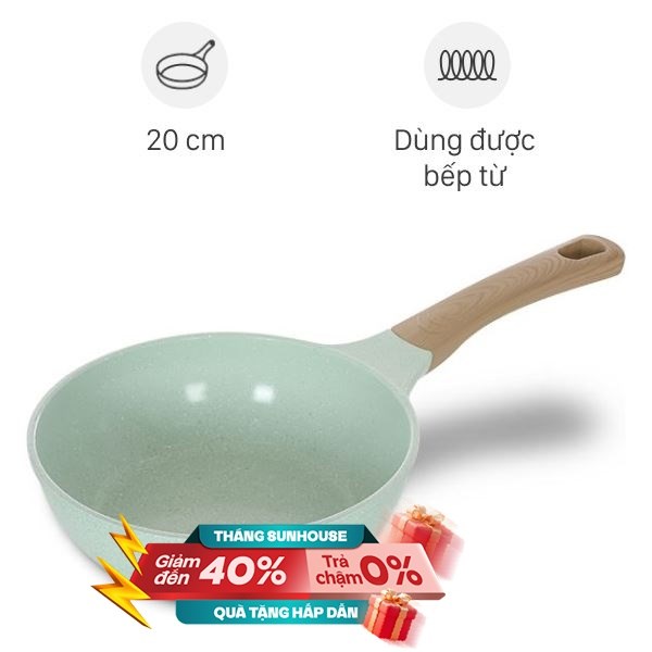 Chảo nhôm sâu chống dính đáy từ Sunhouse Healthy SBDS20MT