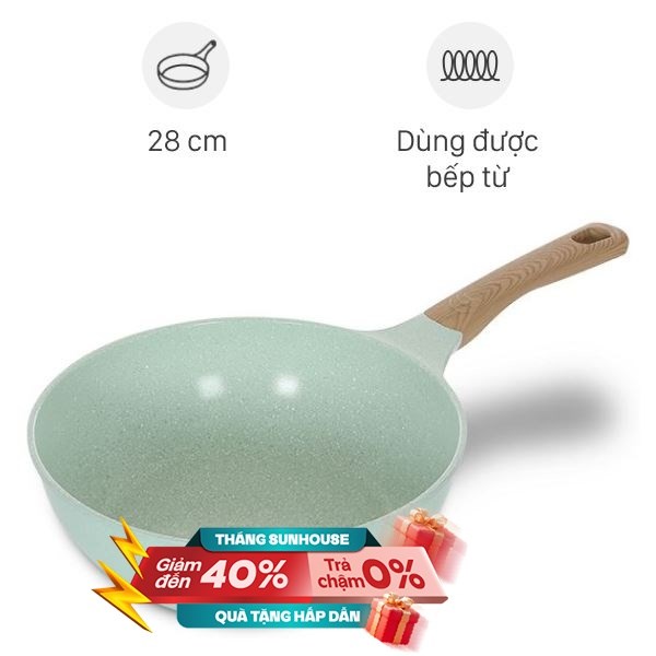 Chảo nhôm sâu chống dính đáy từ Sunhouse Healthy SBDS28MT