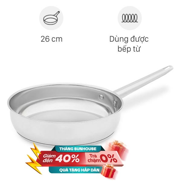 Chảo inox sâu đáy từ 26 cm Sunhouse Healthy IN26M9