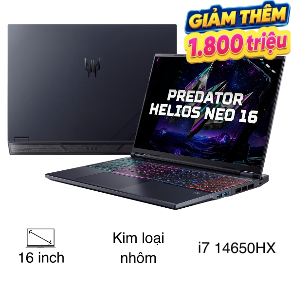 Laptop Acer Gaming Predator Helios Neo 16 PHN16-I31-72XE - NH.U4RSV.001 (i7 14650HX, 32GB, 512GB, RTX5060 8GB, 2K  180Hz, Win11)