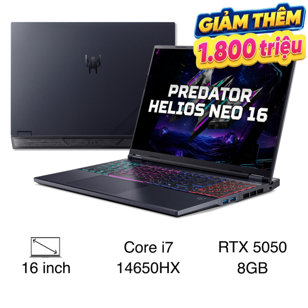 Laptop Acer Gaming Predator Helios Neo 16 PHN16-I31-74MN - NH.U4SSV.002 (i7 14650HX, 32GB, 512GB, RTX 5050 8GB, Full HD  180Hz, Win11)