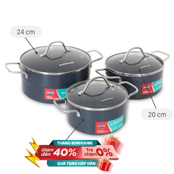 Bộ 3 nồi nhôm chống dính Sunhouse Eco SHG7979X