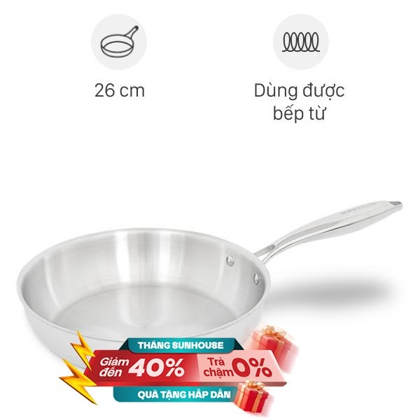 Chảo inox nguyên khối đáy từ Sunhouse Healthy IN26X1