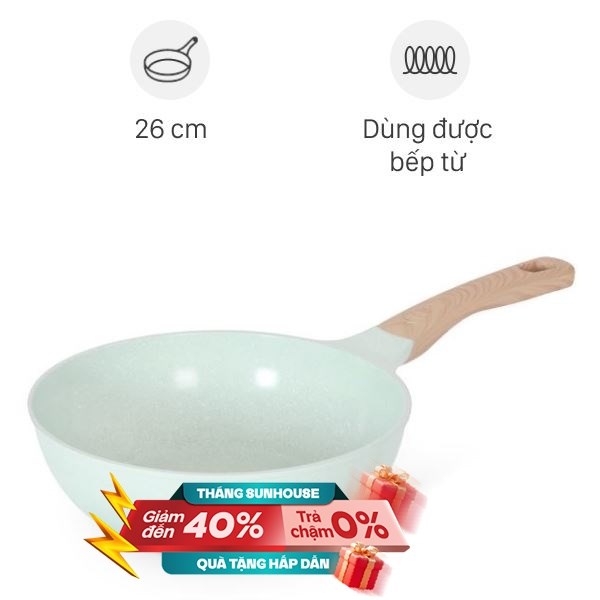 Chảo nhôm sâu chống dính đáy từ 26 cm Sunhouse Healthy SBDS26MT