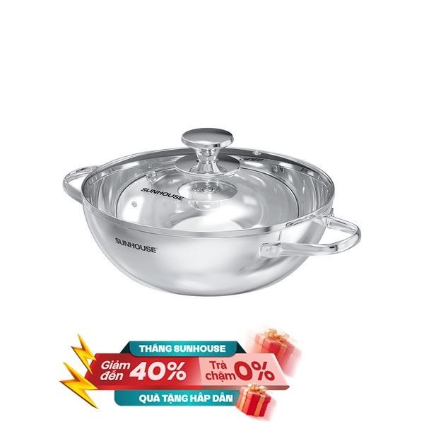 Chảo inox sâu đáy từ 28 cm Sunhouse Healthy IN28M12VK