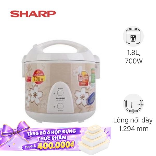 Nồi cơm nắp gài Sharp 1.8 lít KS-N191ETV