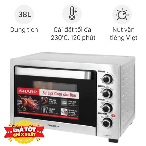 Lò nướng thùng Sharp 1800W EO-A384RCSV-ST 38 lít