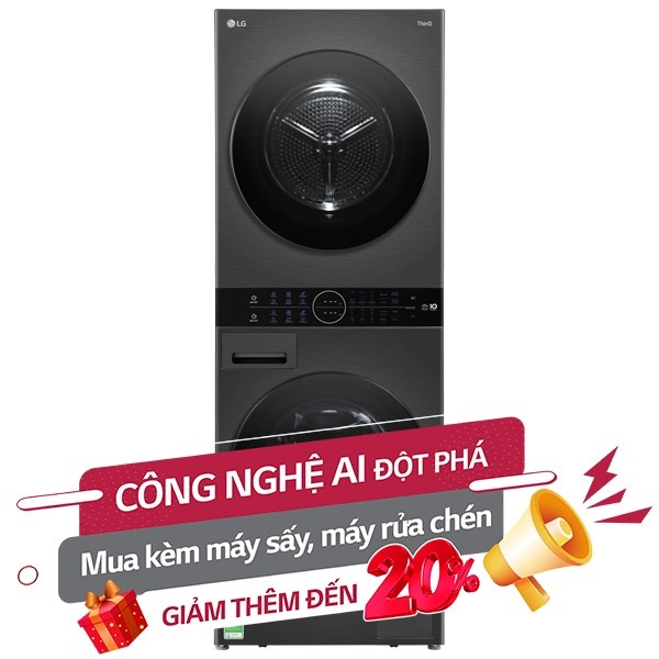 Tháp giặt sấy LG WashTower Inverter giặt 14 kg - sấy 10 kg WT1410NHB