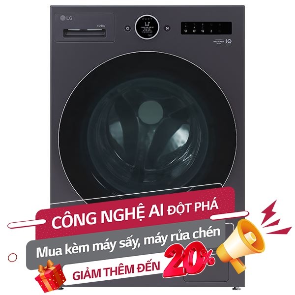 Máy giặt sấy LG Inverter giặt 15 kg - sấy 8 kg F2515RNTG