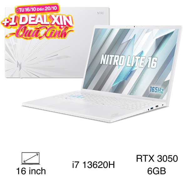 Laptop Acer Gaming Nitro Lite 16 NL16 71G 71UJ - NH.D59SV.002 (i7 13620H, 16GB, 512GB, RTX 3050 6GB, Full HD+ 165Hz, Win11)