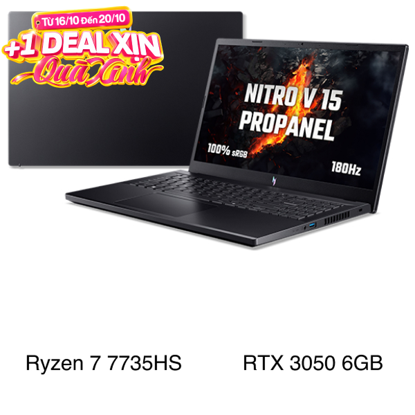 Laptop Acer Gaming Nitro V 15 ProPanel ANV15 41 R0FE - NH.QPFSV.005 (R7 7735HS, 16GB, 512GB, RTX 3050 6GB, Full HD 180Hz, Win11)
