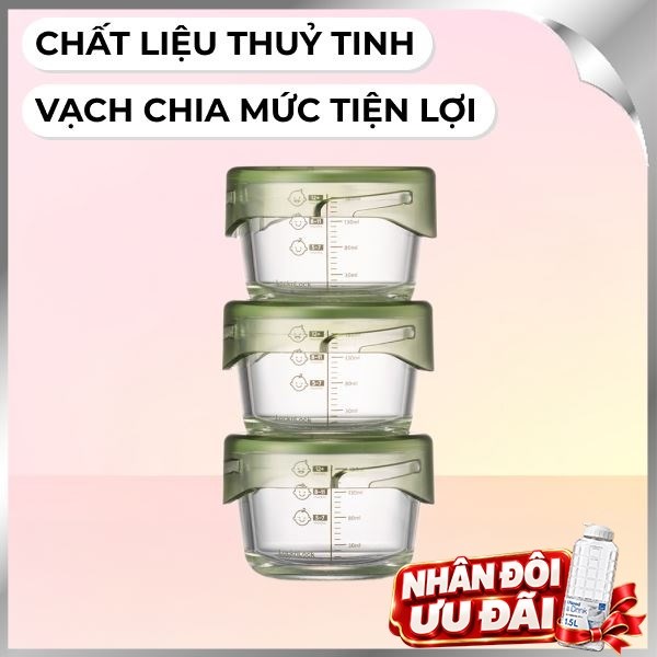 Bộ 3 hộp đựng thực phẩm thuỷ tinh 215 ml Lock&Lock LLG540S3GRN