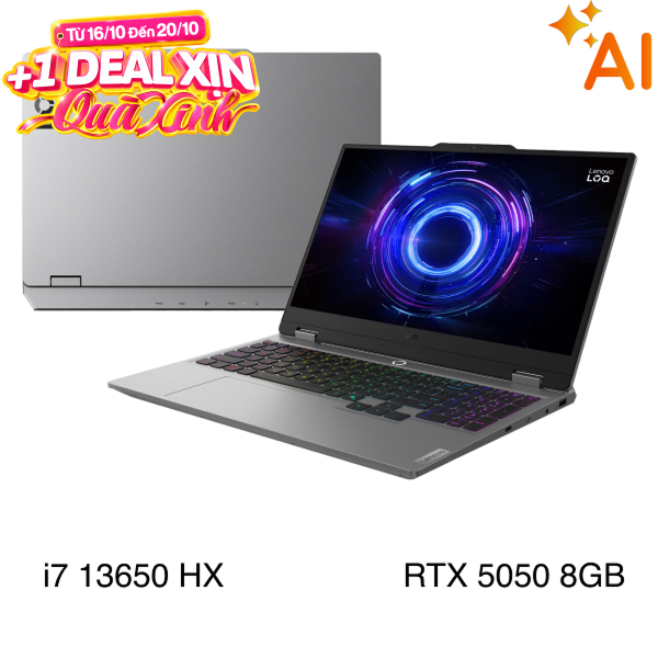 Laptop Lenovo Gaming LOQ 15IRX10 - 83JE00PEVN (i7 13650HX, 16GB, 512GB, RTX 5050 8GB, Full HD 144Hz, Win11)