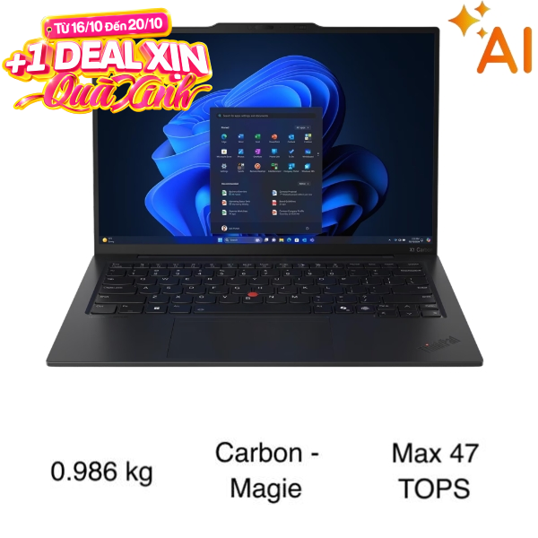 Laptop Lenovo ThinkPad X1 Carbon Gen 13 - 21NS010FVN (Ultra 7 256V, 16GB, 512GB, 2.8K OLED 120Hz, Win11Pro)