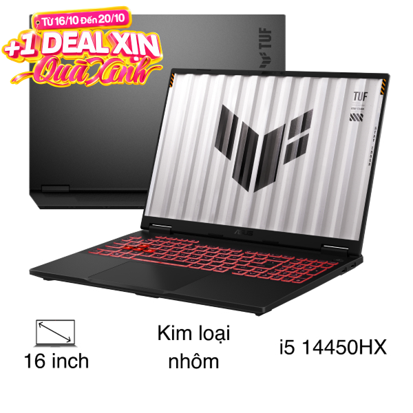 Laptop Asus TUF Gaming F16 FX608JHI - TU210W (i5 14450HX, 16GB, 512GB,RTX 5050 8GB, WUXGA 144Hz, Win11)