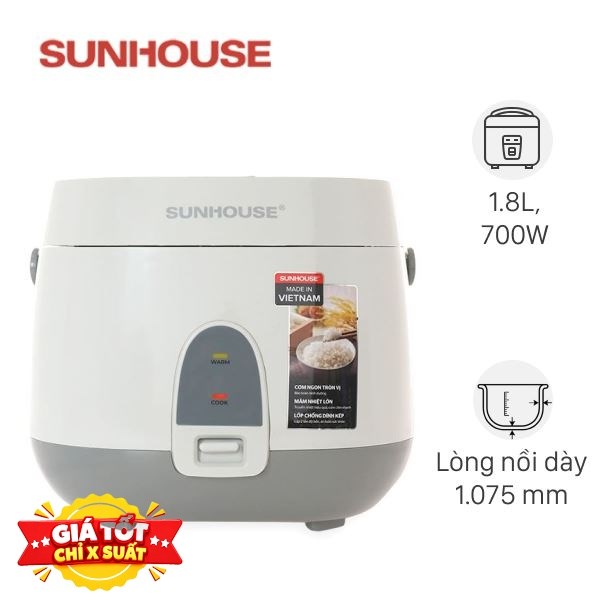 Nồi cơm nắp gài Sunhouse 1.8 lít SHD8611GR