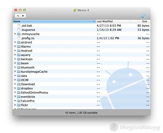 Giao diện của Android File Transfer