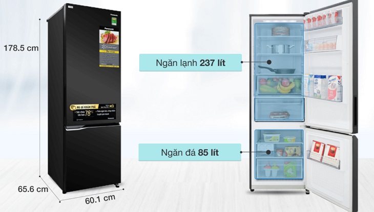 Tủ lạnh Panasonic NR-BC360QKVN có kiểu thiết kế ngăn đá dưới phù hợp gia đình có thói quen lưu trữ nhiều thực phẩm đông lạnh