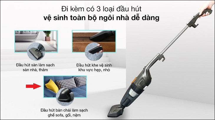 Sử dụng đầu hút có bàn chải trên Máy hút bụi cầm tay Deerma DX115C để dọn sạch vụn thức ăn