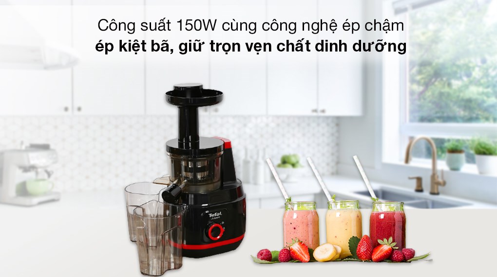 Máy ép trái cây Tefal ZC150838 có công suất 150W, công nghệ ép chậm giúp giữ lại nguyên vẹn chất dinh dưỡng có trong rau củ