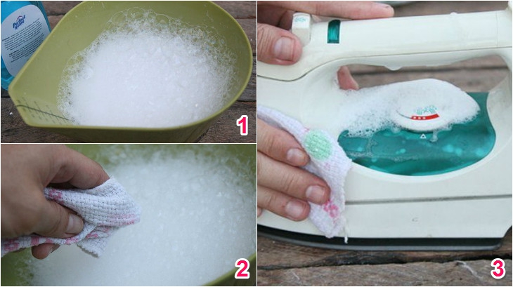 Làm sạch mặt bàn ủi bằng nước rửa chén