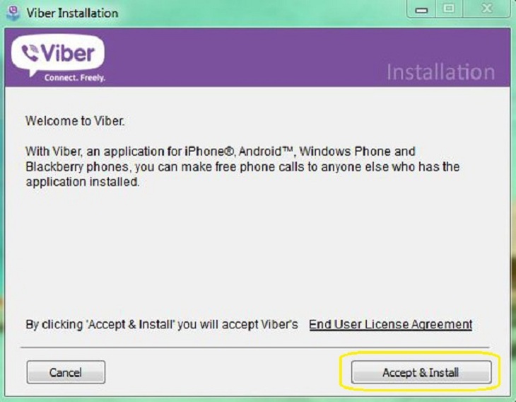 Hướng dẫn cách cài đặt Viber tiếng Việt trên máy tính Windows, macOS > Nhấp vào file chạy sau đó chọn Accept & Install