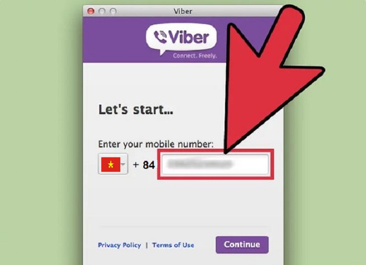 Hướng dẫn cách cài đặt Viber tiếng Việt trên máy tính Windows, macOS > Nhập mã quốc gia, số điện thoại