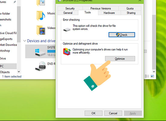 Bước 2: Ở tab Tools bạn chọn Optimize.