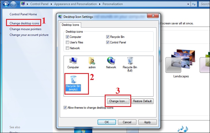 Thay đổi biểu tượng của Recycle Bin