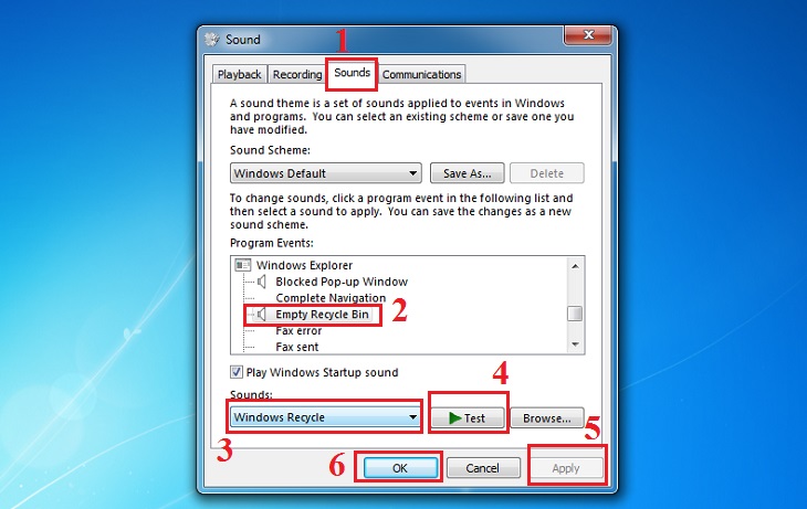 Thay đổi âm thanh của Recycle Bin