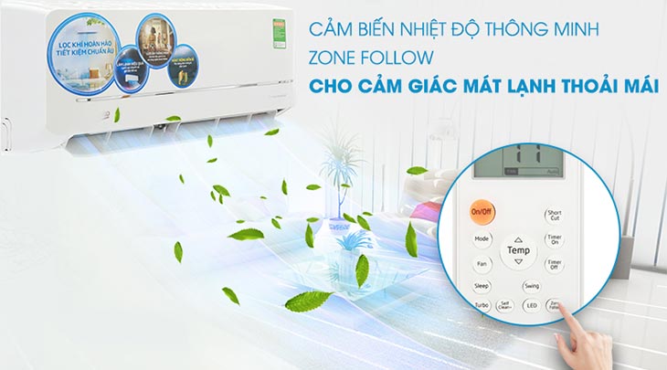 Điều hòa 2 chiều Beko Inverter 1.0 HP RSVH09VS nhanh chóng làm lạnh tại vị trí đặt remote nhờ cảm biến nhiệt độ thông minh Zone Follow