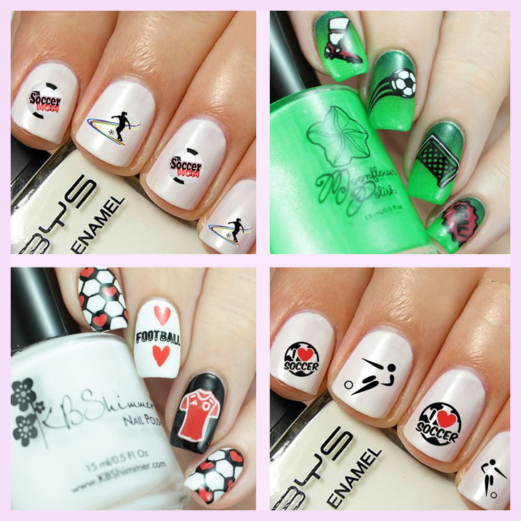 Nail patterns with football and grass motifs