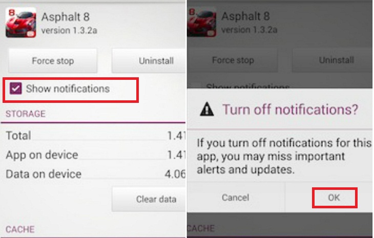 Bỏ chọn ô Show Notifications và nhấn OK