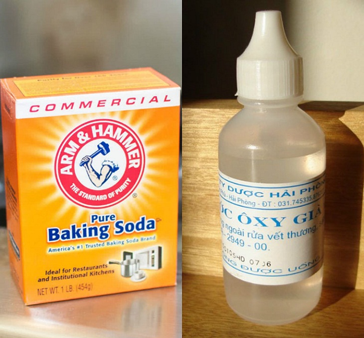 bột baking soda và nước oxy già