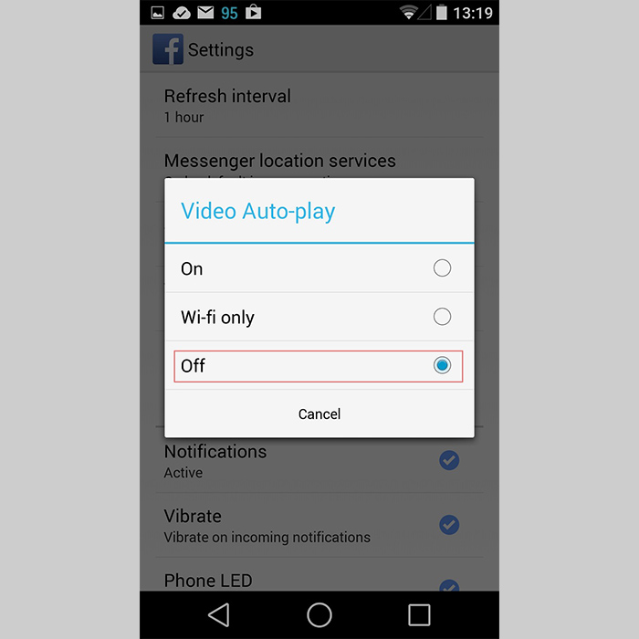 Đối với các thiết bị chạy Android Mẹo ngăn ứng dụng Facebook tự động phát video > Đối với các thiết bị chạy Android