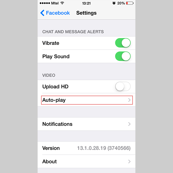 Đối với các thiết bị chạy iOS Mẹo ngăn ứng dụng Facebook tự động phát video > Đối với các thiết bị chạy iOS