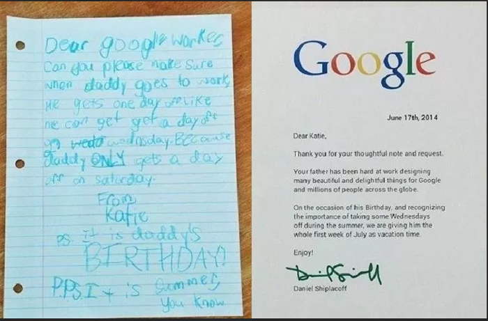 Lá thư của Katie cùng hồi âm của Google