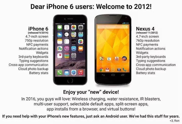 Các tính năng từng có trên Nexus 4 năm 2012 bây giờ mới có trên iPhone 6 năm 2014