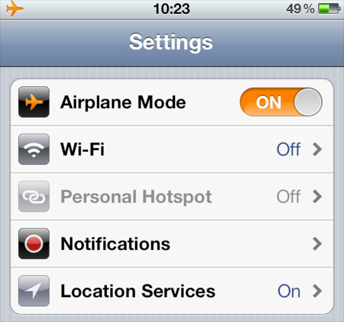 Chuyển sang Airplane Mode