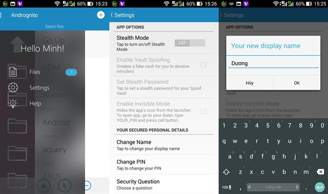Để thay đổi tên tài khoản, bạn chọn dòng 
