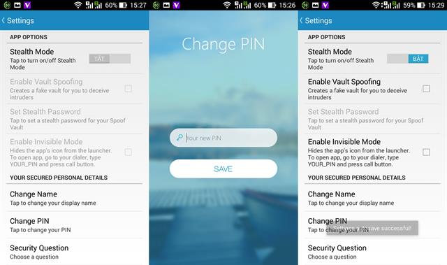 Còn đổi mã PIN thì các bạn chọn dòng 