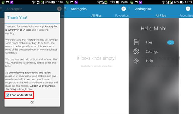 Giao diện chính trên Andrognito