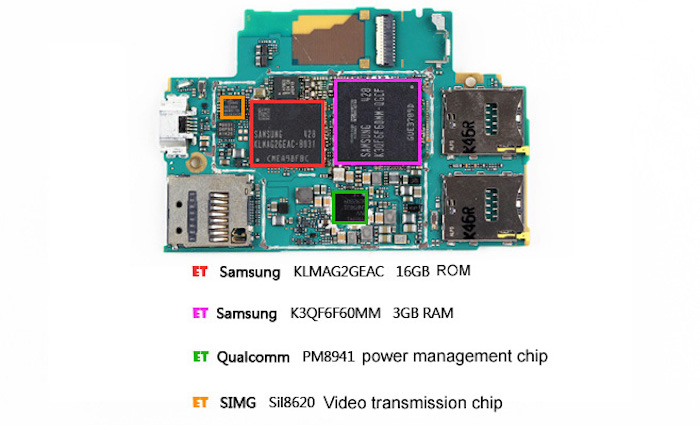 Mainboard chính với chip Qualcomm, RAM 3GB và bộ nhớ trong 16 GB đến từ Samsung.