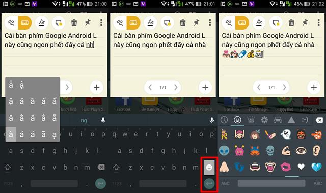 Để hiển thị danh sách emoji, các bạn nhấn giữ phím Enter như hình minh họa thứ 2 phía trên