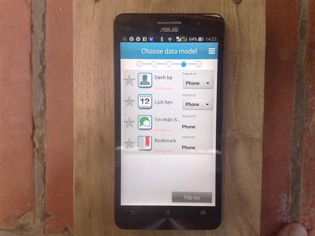Tick chọn thành ngôi sao màu xanh vào mục nào mà bạn cần sao lưu từ thiết bị khác sang Zenfone