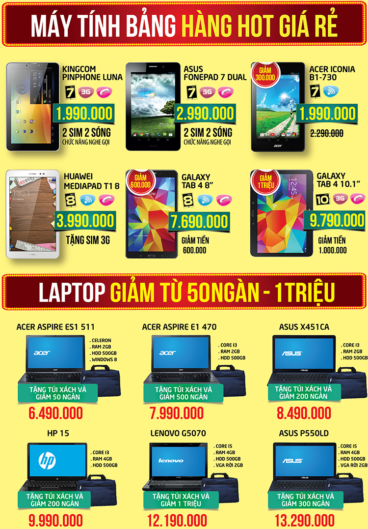 Máy tính bảng, Laptop giá sốc