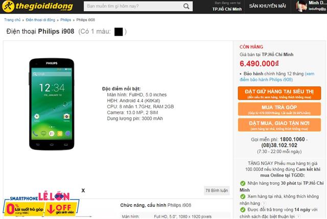 Philips i908 chính thức lên kệ thegioididong với giá cực sốc