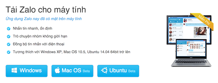 Zalo đã có phiên bản dành cho máy tính