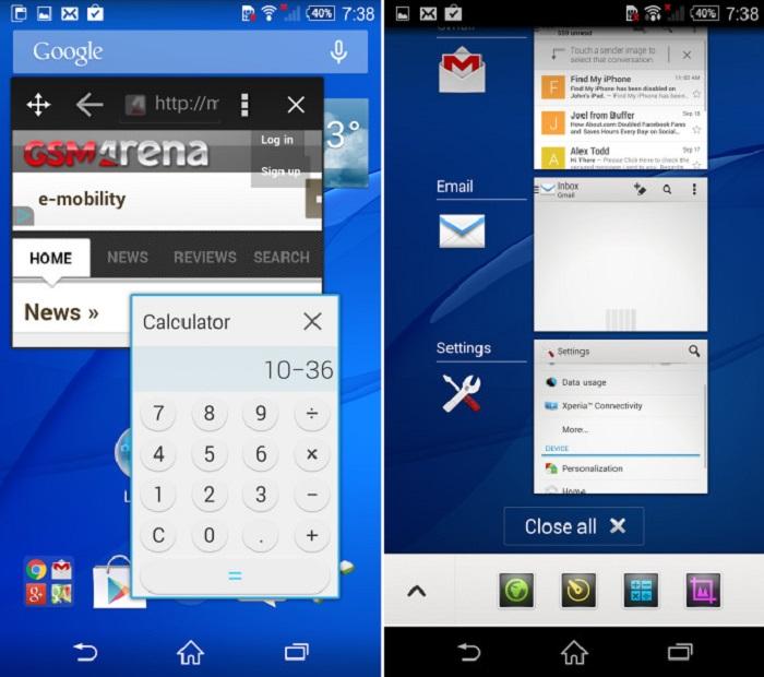 Giao diện đa nhiệm trên Xperia Z3